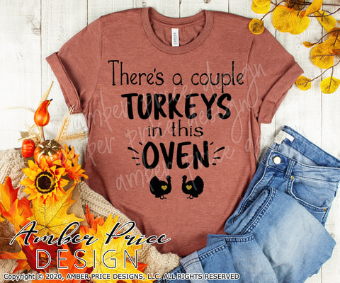 There's a couple turkeys in this oven SVG | Thanksgiving TWIN Pregnancy Reveal SVG PNG DXF | Fall Maternity SVG SVG Amber Price Design 