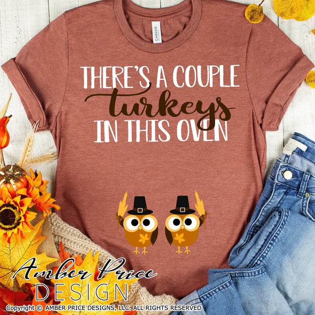 There's a couple turkeys in this oven SVG | Thanksgiving TWIN Pregnancy Reveal SVG PNG DXF | Fall Maternity SVG SVG Amber Price Design 