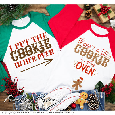 There's a little cookie in this oven SVG | I put the cookie in her oven SVG | Couple's Christmas Pregnancy Reveal SVG PNG DXF | Winter Maternity SVG for him & her SVG Amber Price Design 