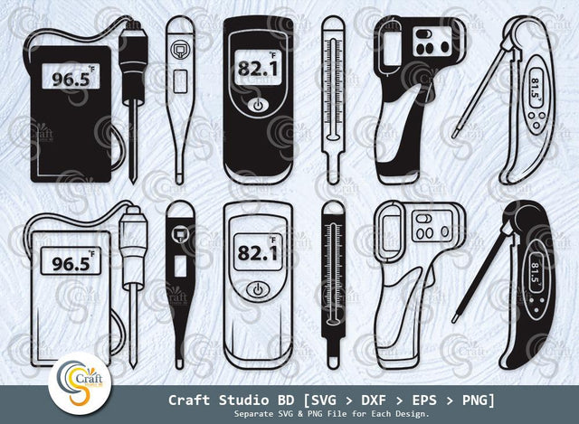 Thermometer Silhouette, Thermometer SVG, Infrared Thermometer Svg, Glass Thermometer Svg, Digital Meat Thermometer Svg, Thermometer Icon Svg, Thermometer Bundle SVG ETC Craft 