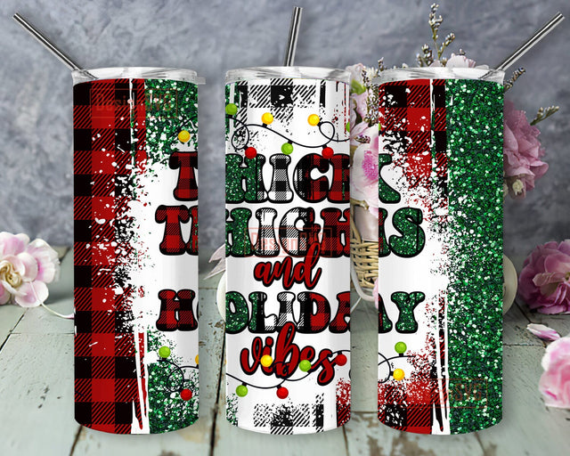 Thick Thighs And Holiday Vibes Tumbler Design, Christmas Plaid Glitter Tumbler Wrap, Funny Christmas 20oz Skinny Tumbler, Holiday Tumbler Template, Instant Download Sublimation DesignSVG 