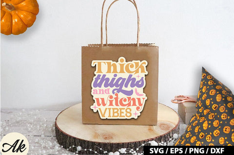 Thick thighs and witchy vibes Retro Stickers SVG SVG akazaddesign 