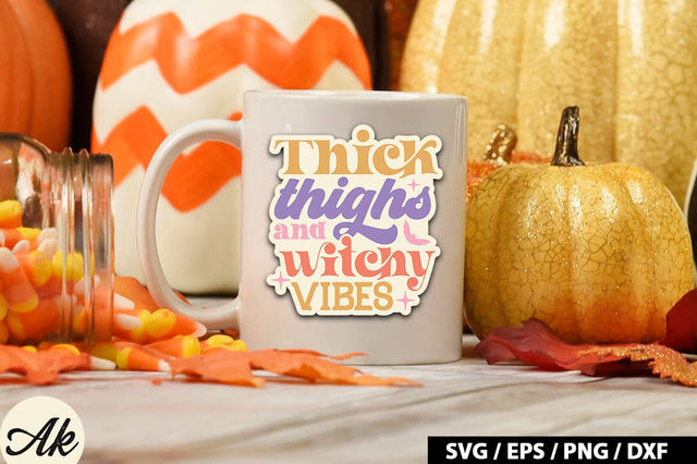 Thick thighs and witchy vibes Retro Stickers SVG SVG akazaddesign 