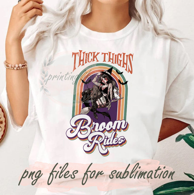 Thick Thighs Broom Rides Png, Halloween PNG, Witch Design Png, Halloween Sublimation Design, Fall Png, Retro Halloween Design Png, Digital Download Sublimation PrintingLife 