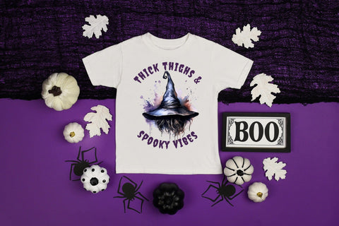 Thick Thighs & Spooky Vibes, Funny Halloween PNG Sublimation CraftLabSVG 