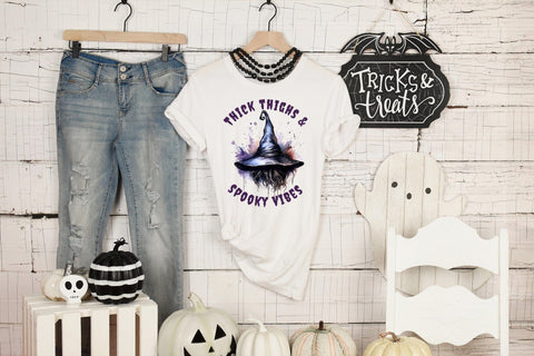 Thick Thighs & Spooky Vibes, Funny Halloween PNG Sublimation CraftLabSVG 