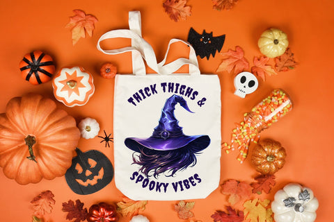 Thick Thighs & Spooky Vibes, Halloween PNG Sublimation CraftLabSVG 