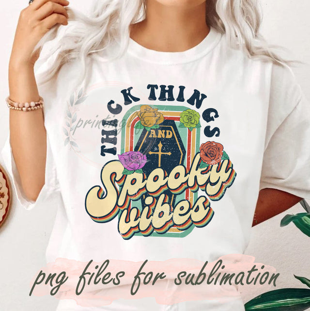 Thick Thighs Spooky Vibes PNG File, Retro Floral Png, Spooky Vibes Design Png, Retro Halloween Png, Spooky Png, Halloween Spooky Sublimation Design, Digital Download Sublimation PrintingLife 