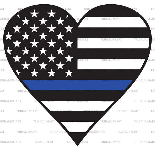 Thin Blue Line Flag Heart SVG TribaliumArtSF 