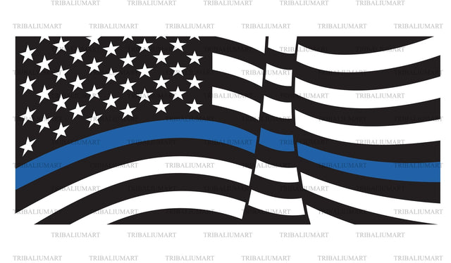 Thin Blue Line Flag (United States of America - Police Support Flag) SVG TribaliumArtSF 