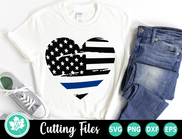 Thin Blue Line SVG | American Flag Heart SVG SVG TrueNorthImagesCA 
