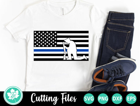 Thin Blue Line SVG | American Flag Kneeling Officer SVG TrueNorthImagesCA 