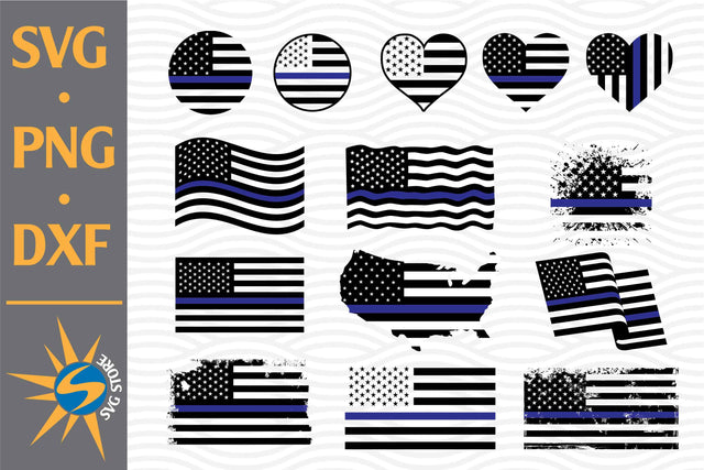 Thin Blue Line US Flag SVG, PNG, DXF Digital Files Include SVG SVGStoreShop 
