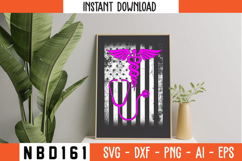 thin red line caduceus american flag nurse Svg Design SVG Nbd161 
