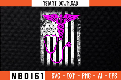 thin red line caduceus american flag nurse Svg Design SVG Nbd161 