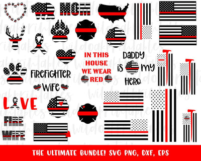 thin red line firefighter fire svg, american flag thin red line svg, firefighter svg bundle, fire wife svg, autism svg, fire heart svgs SVG WildOakSVG 