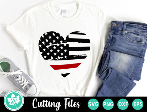 Thin Red Line SVG | Distressed American Flag Heart SVG TrueNorthImagesCA 