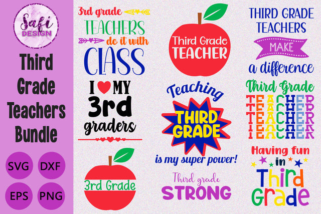 Third Grade Teachers Cut File Bundle SVG Safi Design 