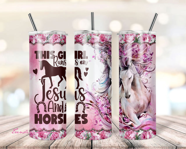 This Girl Runs On Jesus And Horse Tumbler Png,Horses 20oz Skinny Tumbler Png Sublimation Design, Horse Tumbler Png, Western Tumbler Png Sublimation TrendingDesign 