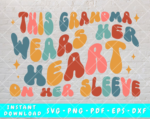 This Grandma Wears Her Heart On Her Sleeve SVG, PNG + 12 Candy Hearts, Valentine's Day SVG SVG HappyDesignStudio 