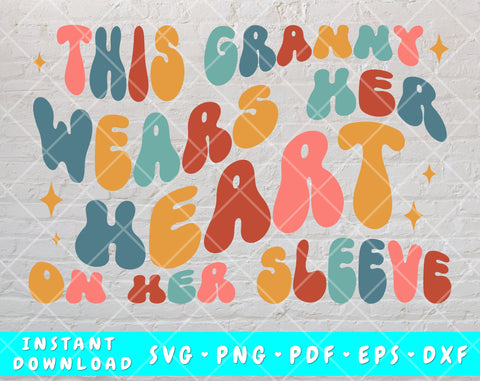 This Granny Wears Her Heart On Her Sleeve SVG, PNG + 12 Candy Hearts, Valentine's Day SVG SVG HappyDesignStudio 