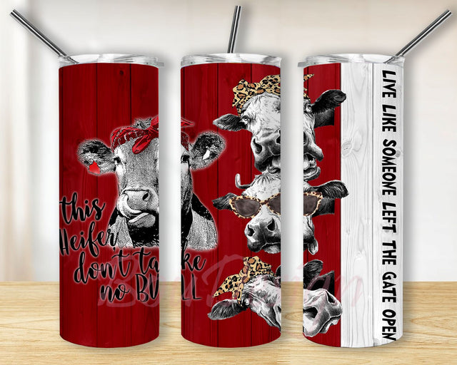 This Heifer Don’t Take No Bull Tumbler PNG, Cow Tumbler Sublimation, Digital Download, Cow Skinny Tumbler PNG Sublimation BouDesign 
