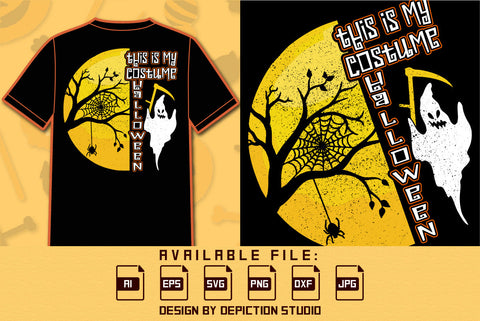 This Is My Costume Halloween T Shirt, Happy Halloween Spider Net, Spider Shirt, Halloween Ghost Shirt, Halloween Reaper Scythe Shirt Print Template SVG Depiction Studio 