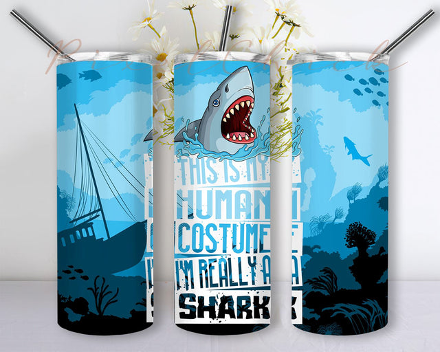 This Is My Human Custume I'm Really A Shark Sublimation Designs Downloads, Skinny Tumbler 20oz Design Download PNG Sublimation PixelChick 