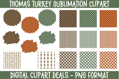 Thomas Turkey Sublimation Clipart - Thanksgiving Sublimation Backsplashes & Backgrounds Sublimation Digital Clipart Deals 