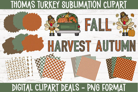 Thomas Turkey Sublimation Clipart - Thanksgiving Sublimation Backsplashes & Backgrounds Sublimation Digital Clipart Deals 