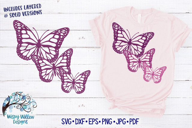 Three Butterflies SVG SVG Wispy Willow Designs 