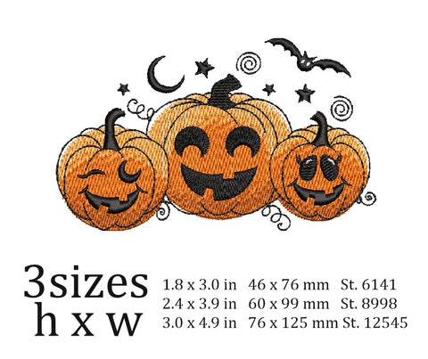 Three funny halloween pumpkins embroidery design, Autumn embroidery, 3 sizes, instant download. Embroidery/Applique DESIGNS ArtEMByNatalia 