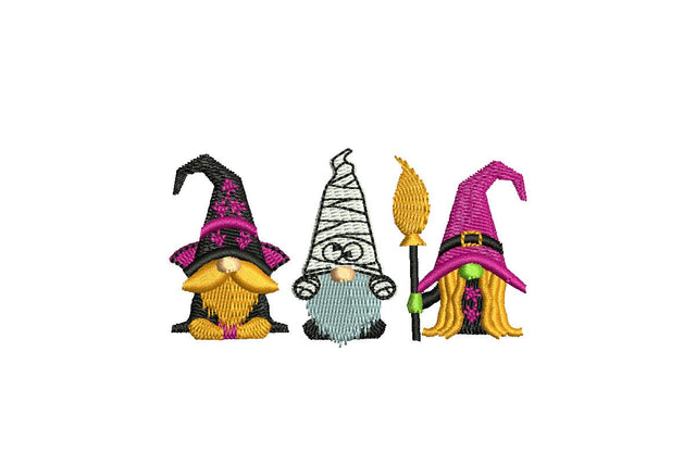 Three Halloween Cute Mini Gnomes Embroidery Design. Cozy mini gnomes Halloween Party Embroidery/Applique DESIGNS NextEmbroidery 