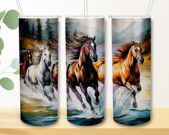 Three Horses Running In The River 20oz Skinny Tumbler Png, Horses Running Tumbler, Horses Tumbler, Horses Sublimation Design, Horses Design for Tumbler Sublimation sassyprint 