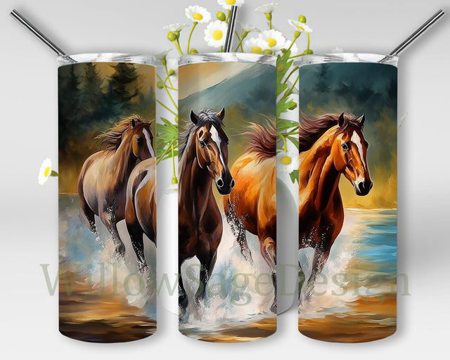 Three Horses Running In The River 20oz Skinny Tumbler Png, Horses Running Tumbler, Horses Tumbler, Horses Sublimation Design, Horses Design for Tumbler Sublimation WillowSageDesign 