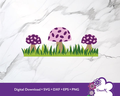Three Purple Mushrooms with Grass SVG SVG DawnKDesigns 