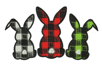 Three Rabbit Embroidery Design, Easter Embroidery Designs, Plaid Buffallo Bunny Embroidery/Applique DESIGNS NextEmbroidery 