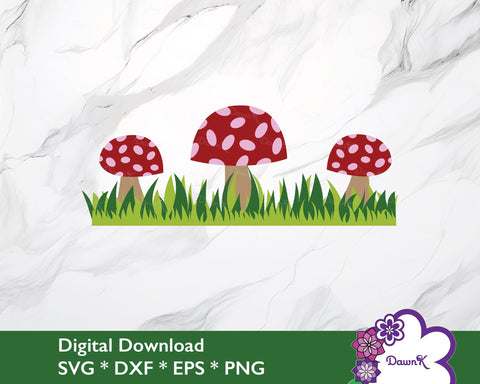 Three Red Mushrooms with Grass SVG SVG DawnKDesigns 