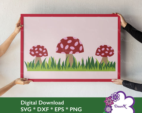 Three Red Mushrooms with Grass SVG SVG DawnKDesigns 