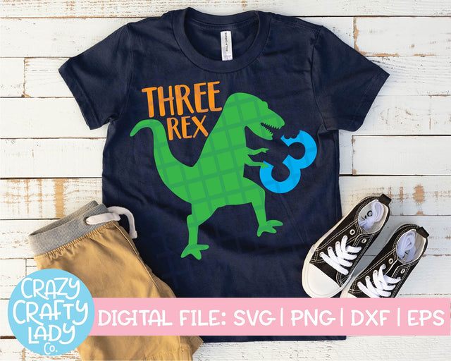 Three Rex | 3rd Birthday Party SVG Cut File SVG Crazy Crafty Lady Co. 