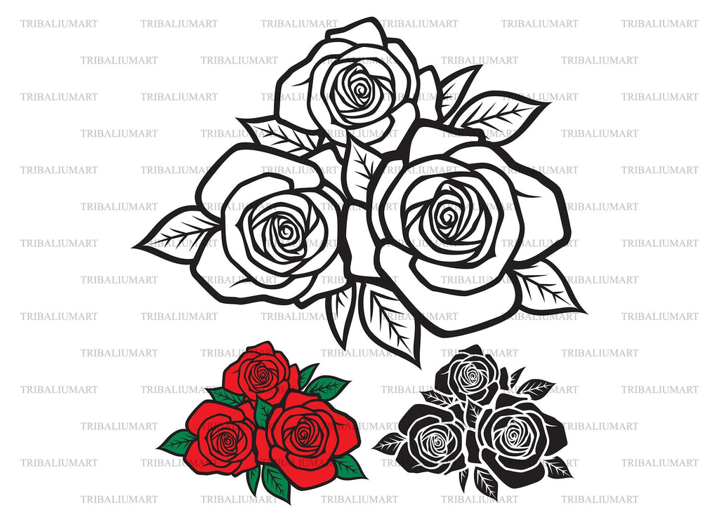 Three Roses Together Svg Three roses. Cut files for Cricut. Clip Art silhouettes (eps, svg, pdf ...