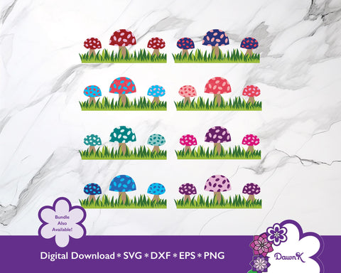 Three Teal Mushrooms with Grass SVG SVG DawnKDesigns 