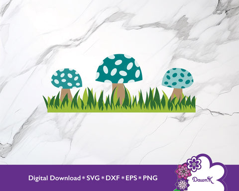 Three Teal Mushrooms with Grass SVG SVG DawnKDesigns 