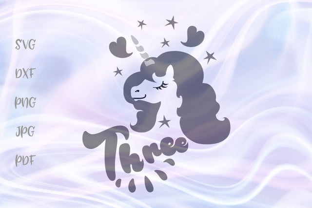 Three Unicorn 3rd Birthday Girl SVG, PNG, DXF, PDF, JPG SVG Digitals by Hanna 
