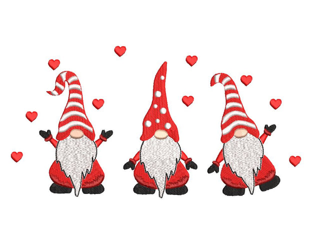 Three Valentine Gnomes Machine Embroidery Design Embroidery/Applique DESIGNS Canada Embroidery 