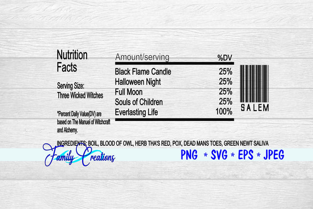 Three Wicked Witches Nutrition Label SVG Family Creations 