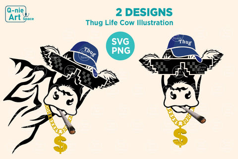 Thug Life Cow SVG, Naughty Cow Clipart, Farm Animal Clipart SVG Q-nie Art Space 
