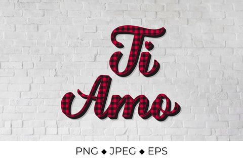 Ti Amo lettering. I Love You in Italian. Red buffalo pattern Sublimation LaBelezoka 