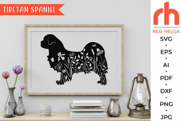 Tibetan Spaniel SVG - Floral Dog Cut File SVG RedHelgaArt 
