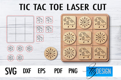 Tic Tac Toe Laser Cut SVG | Game SVG Design | CNC Files SVG Fly Design 